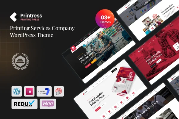 Printress Theme preview of a printing services company website