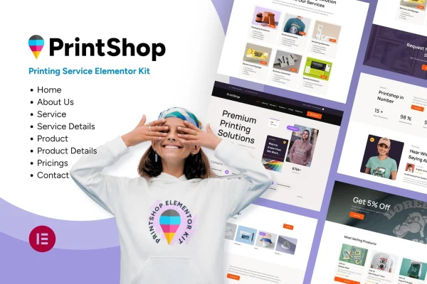 Printshop printing business Elementor template kit preview