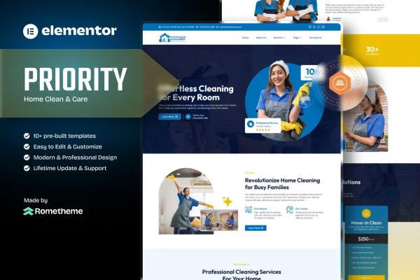 Priority home clean and care Elementor template kit preview