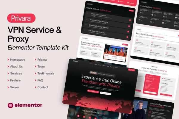 Privara VPN service and proxy Elementor template kit preview