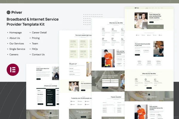 Priver broadband and internet service provider Elementor template kit preview