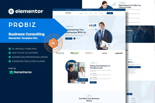 Probiz business consulting Elementor template kit preview