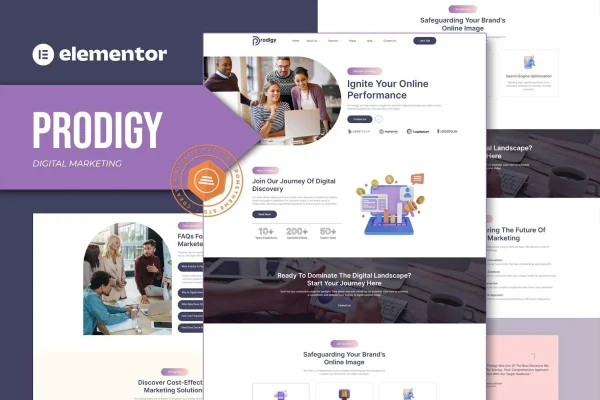 Prodigy digital marketing Elementor template kit preview