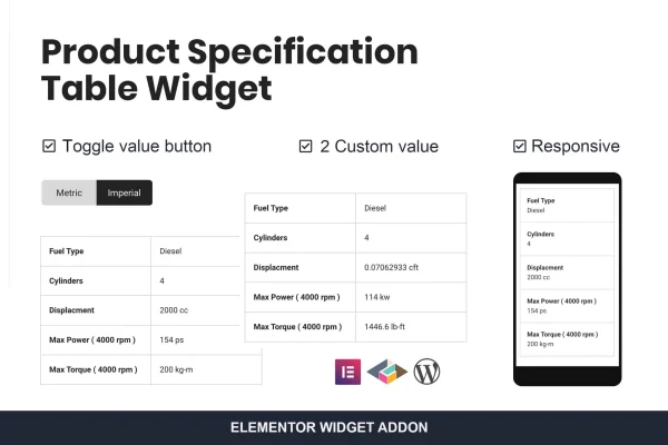 Product Specification Table Widget For Elementor plugin banner