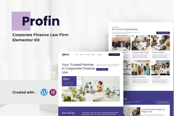 Profin finance and law firm Elementor template kit preview