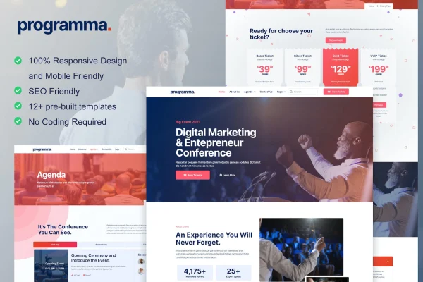 Programma event and conference Elementor template kit preview