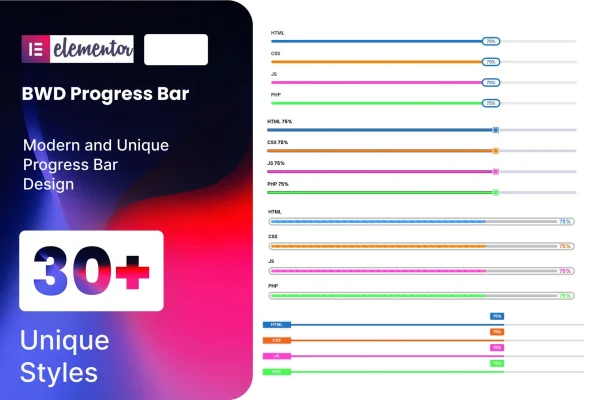 Progress Bar addon for Elementor plugin banner with sample progress bar designs