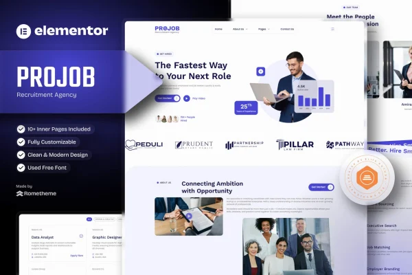 Projob recruitment agency Elementor template kit cover image