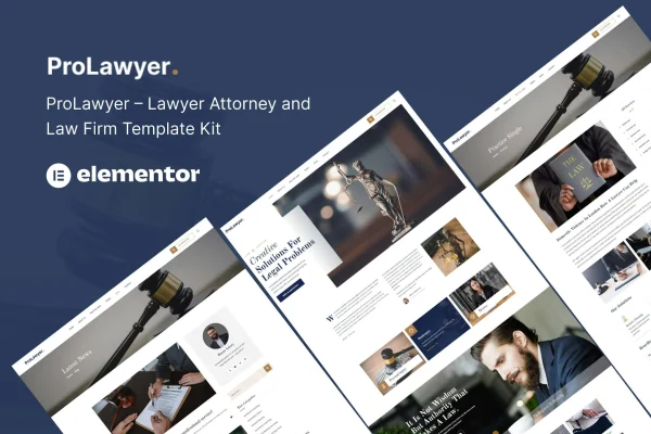 Prolawyer Elementor template kit preview for lawyer and law firm websites