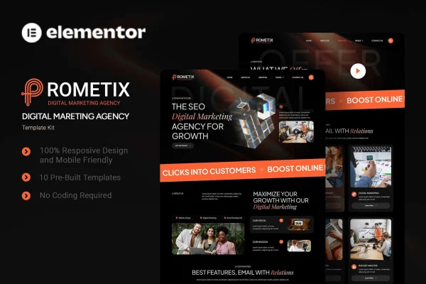 Prometix digital marketing agency Elementor template kit preview