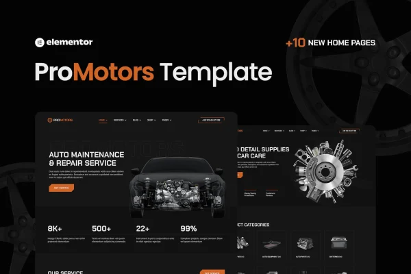 ProMotors car service and detailing Elementor template kit preview
