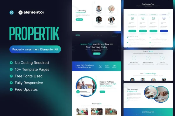 Propertik property investment Elementor template kit cover image
