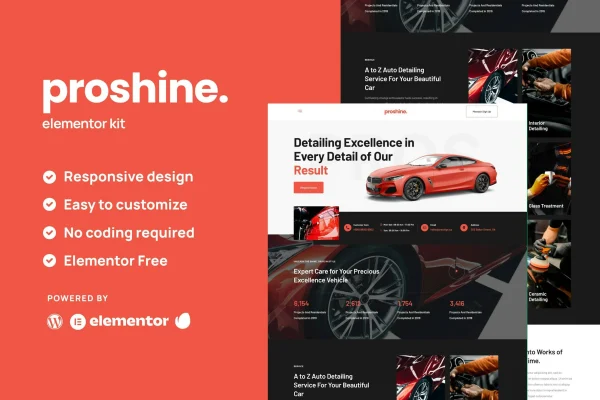 Proshine car detailing and auto service Elementor template kit preview