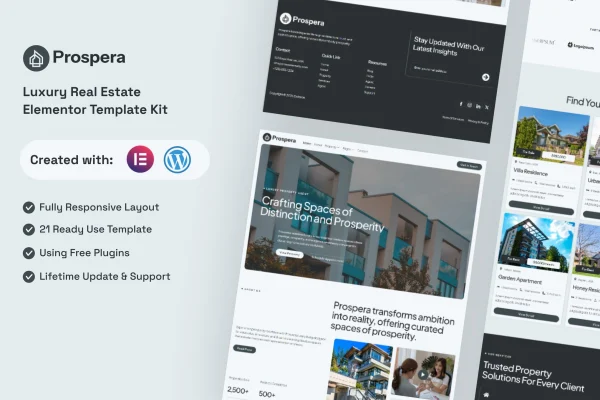 Prospera luxury real estate Elementor template kit preview
