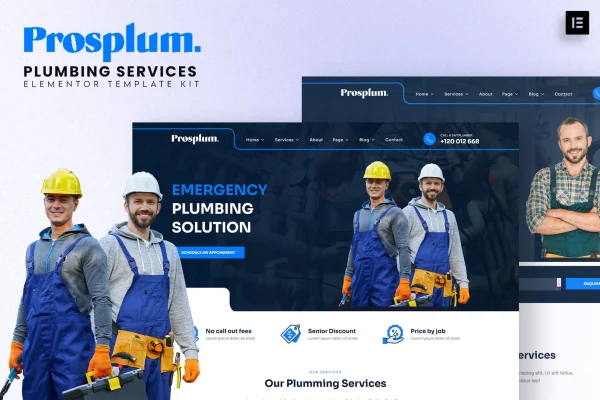 Prosplum plumbing services Elementor template kit preview