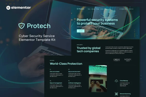 Protech cyber security service Elementor template kit preview
