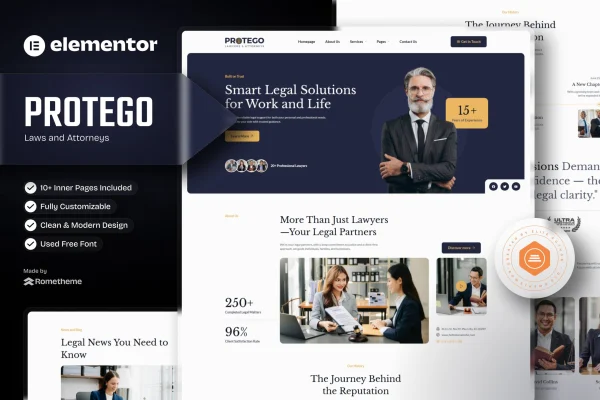 Protego Elementor template kit for lawyers and attorneys cover image