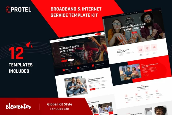 Protel broadband and internet provider Elementor template kit preview