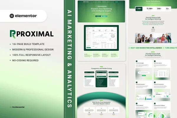 Proximal AI marketing and analytics Elementor template kit preview