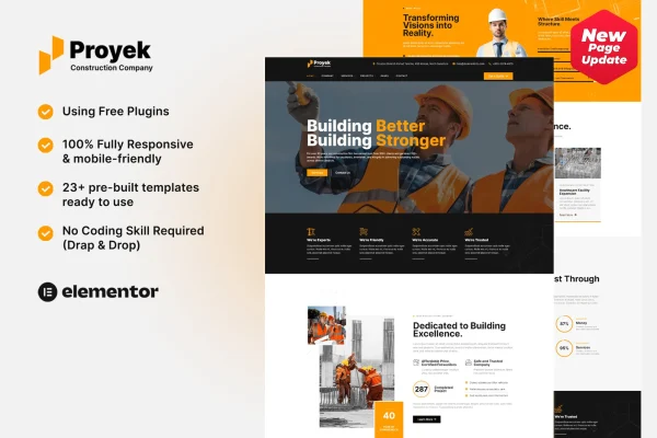 Proyek construction Elementor template kit cover image