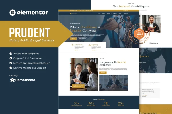 Prudent notary public and legal services Elementor template kit preview