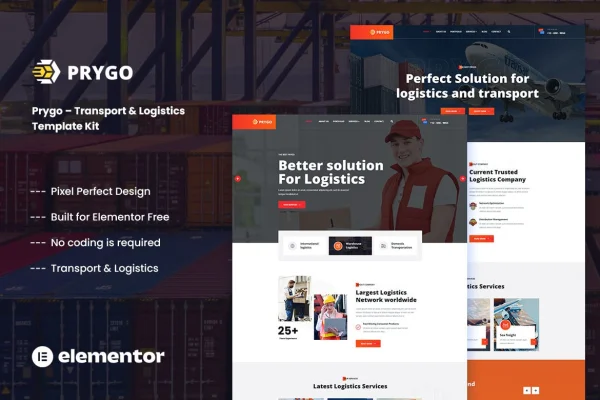 Prygo transport and logistics Elementor template kit preview