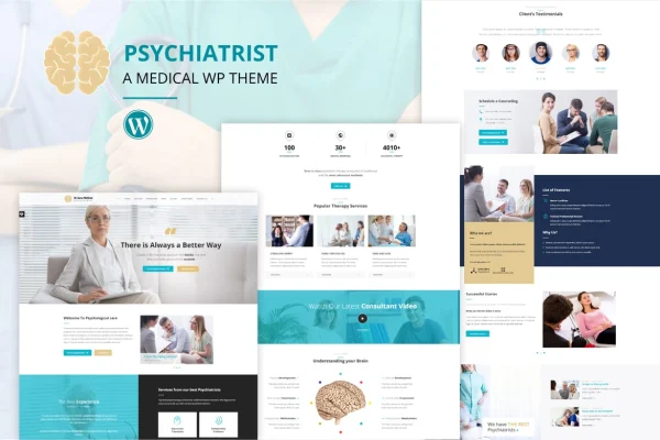 Psychology counseling WordPress theme preview with a calm therapy practice homepage