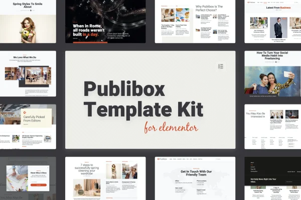 Publibox blog and magazine Elementor template kit preview