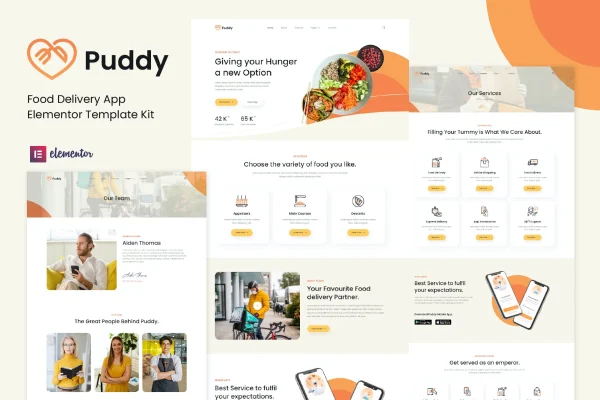 Puddy food delivery Elementor template kit preview