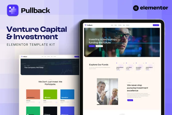 Pullback venture capital and investment Elementor template kit preview