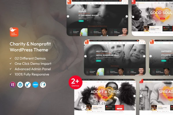 Pure Hearts charity and nonprofit WordPress theme preview