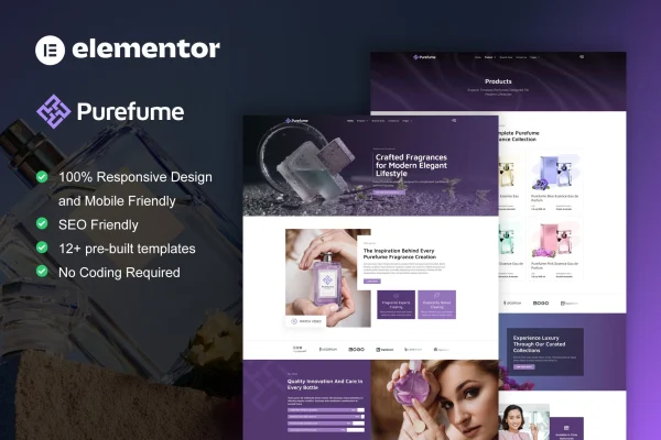 Purefume perfume and fragrance Elementor template kit preview