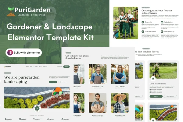 PuriGarden gardener and landscape Elementor Pro template kit preview