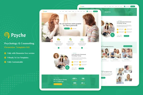 Pzyche psychology and counseling Elementor template kit preview