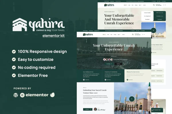 Qahira Umrah and Hajj travel Elementor template kit preview