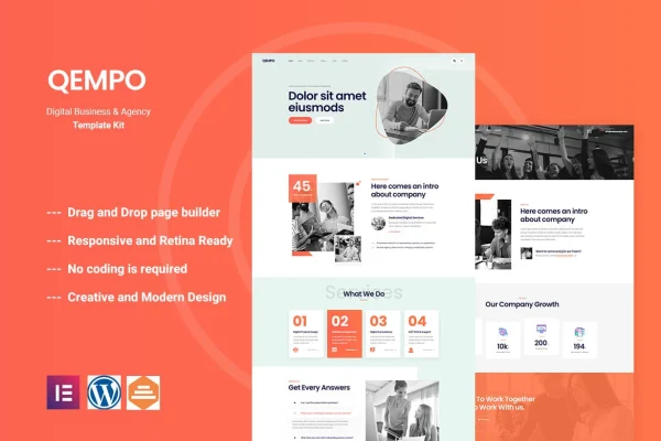 Qempo digital service agency Elementor template kit cover image