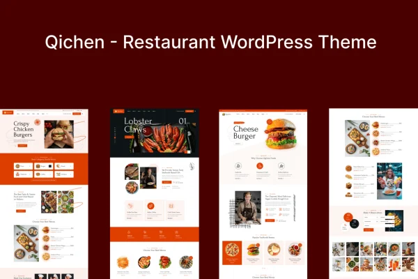 Qichen restaurant WordPress theme cover showing homepage layout with food menu