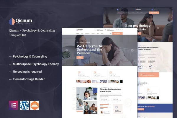 Qisnum psychology and counseling Elementor template kit preview