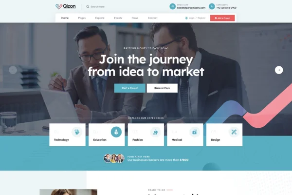 Qizon crowdfunding and charity WordPress theme preview