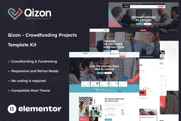 Qizon crowdfunding projects Elementor template kit cover image