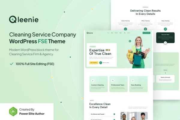 Qleenie cleaning service company WordPress theme preview