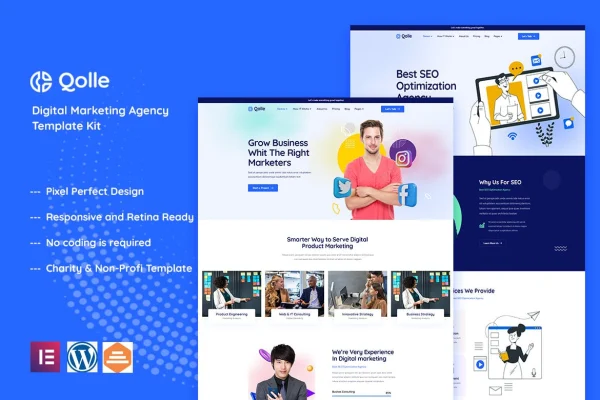 Qolle digital marketing agency Elementor template kit preview