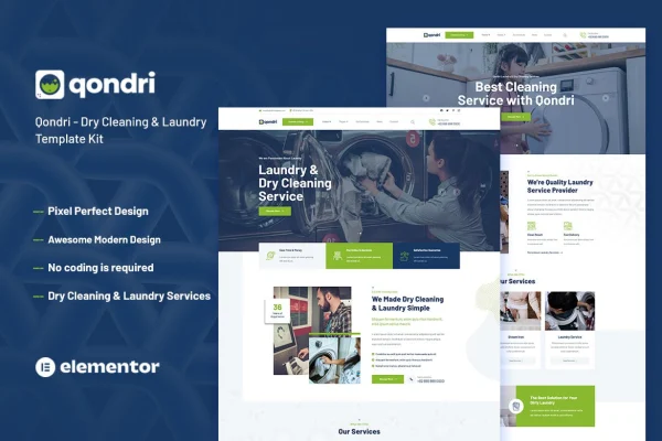 Qondri dry cleaning and laundry Elementor template kit preview