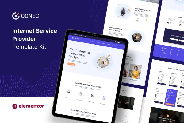 Qonec broadband and internet service provider Elementor template kit preview