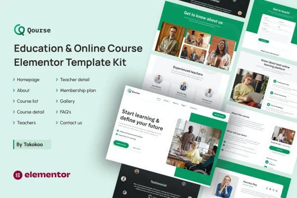 Qourse education and online course Elementor template kit preview