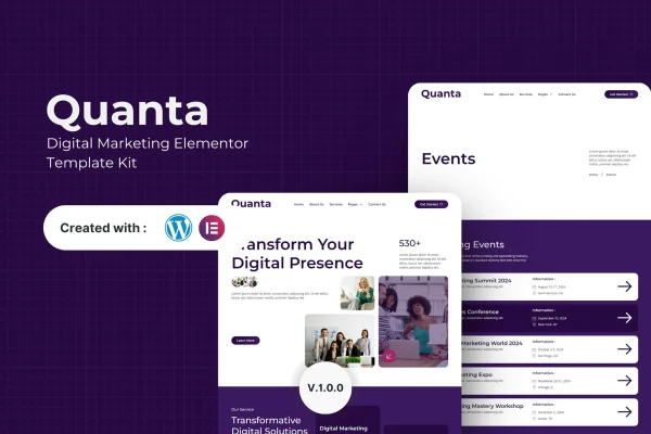 Quanta digital marketing Elementor template kit preview