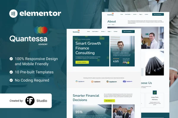 Quantessa finance and business consulting Elementor template kit preview