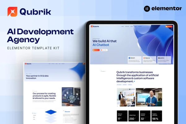Qubrik AI development agency Elementor template kit preview
