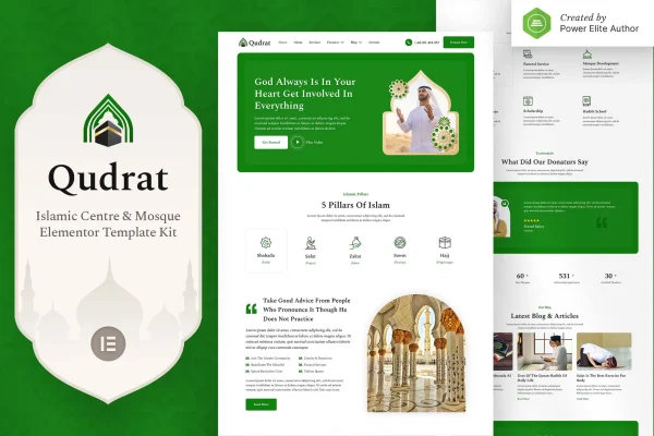 Qudrat Islamic center and mosque Elementor template kit preview