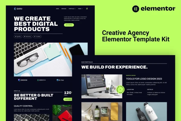Qudu creative agency Elementor template kit preview